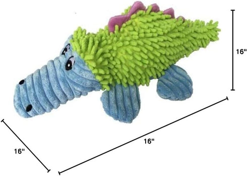 Durable Dog Plush Pastel Pals Toys with Squeakers, Multi-Size by Petlou, Yellow/Blue 2, 16" Crocodile