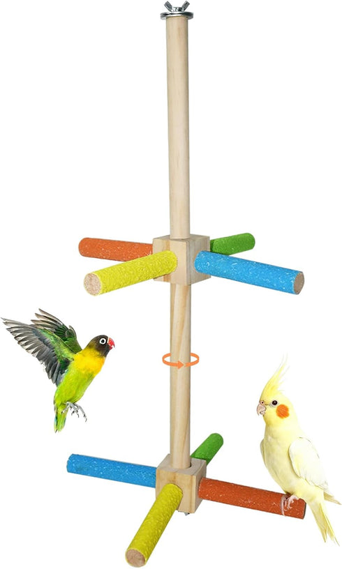 Bird Stand Perch Toy, Double Layer Spinning Parakeet Toys Exercise Wheel Cockatiel