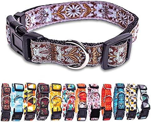 Dog Collars for Small, Medium & Large Dogs - Adjustable, Durable Patterns for Male and Female Dogs - White Woven