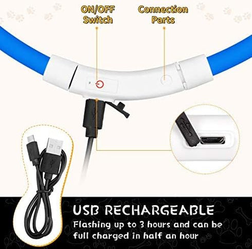 3 Pieces LED Dog Collar Light Up Rechargeable Dog Lights for Night Walking, Adjustable for Large Medium Small Dogs