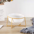 White Small Ceramic Tilted Elevated Cat Dog Bowl, Raised Food Water Dish with Gold Iron Stand for Pet Comfort