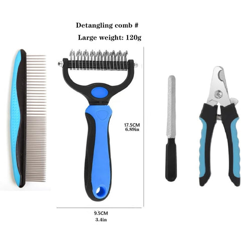 YSYZTXA 4-Piece Ultimate Pet Grooming Kit | Stainless Steel Nail Clipper, Deshedding Brush, Metal Comb & Tools for Cats