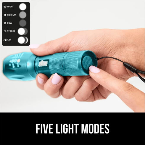 Gorilla Grip Powerful LED Flashlight - 750 FT Water Resistant with 5 Adjustable Modes - High Lumens Ultra Bright Mini