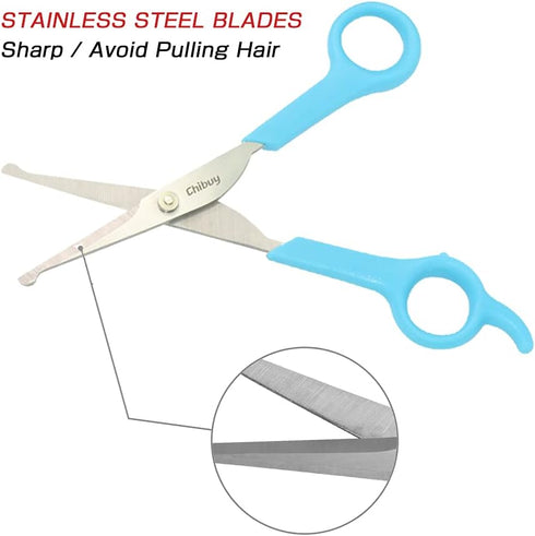 Chibuy Professional Pet Grooming Scissors - Blue Stainless Steel Dog Eye Cutter for Dogs and Cats, Size 6.70"