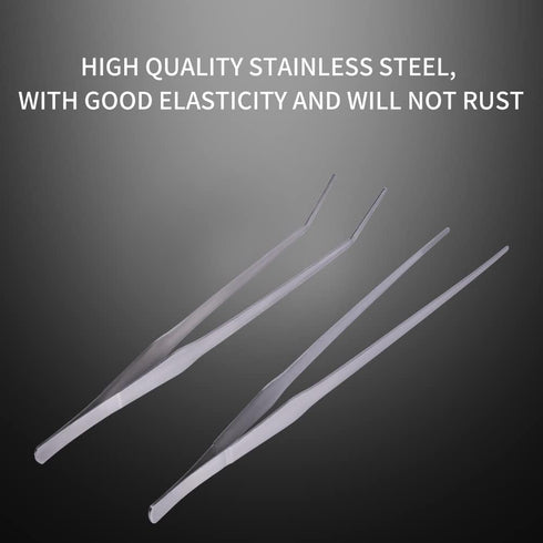 2 Pack Extra Long Handle Aquarium Tweezers, Stainless Steel Straight and Curved Tongs for Fish Tank Plants
