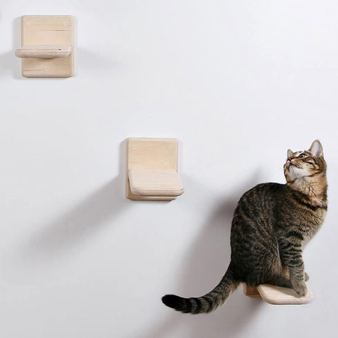 2 PCS Cat Wall Shelves, Wood Cat Climber, Wall Mount Cat Climbing Ladder, Cat Perch, Indoor Cat Furniture