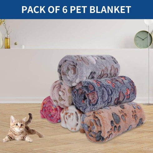 BVAGSS 6 Pack Small Dog Blanket - Super Soft Warm Pet Cover Blankets, Paw Print Fleece Flannel for Small Medium Dogs