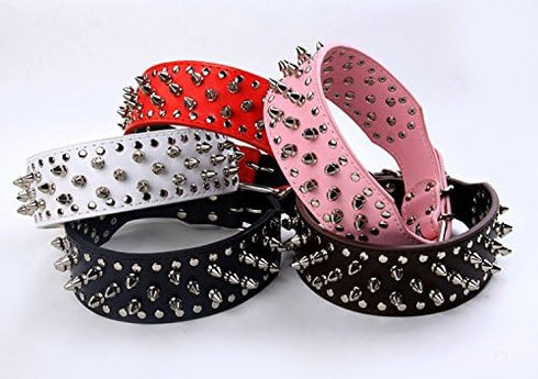 Dogs Kingdom Faux Leather Spiked Studded Dog Collar, Pitbull, Boxer, Black, L