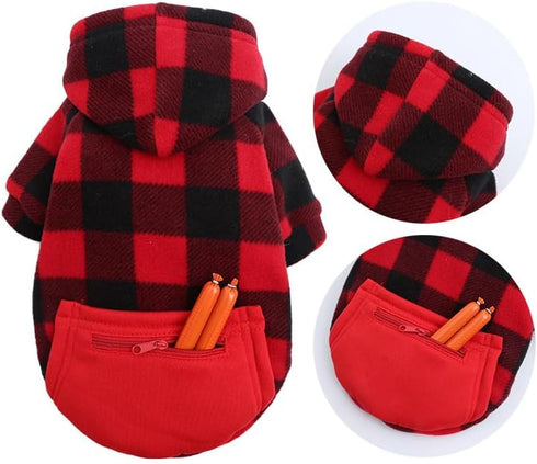 Big Dog Winter Coat Pet Plaid Hoodie Jacket Reversible Vest Cold Weather Dog Cat Clothes Pet Apparel for Medium Large Dogs Labrador Clothing (XX-Large,Red)