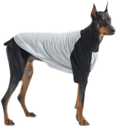 Dog Cotton Shirts Raglan T-shirts for Small and Large Dogs, Soft Breathable Pet Clothes (X-Large, Gray/Black)