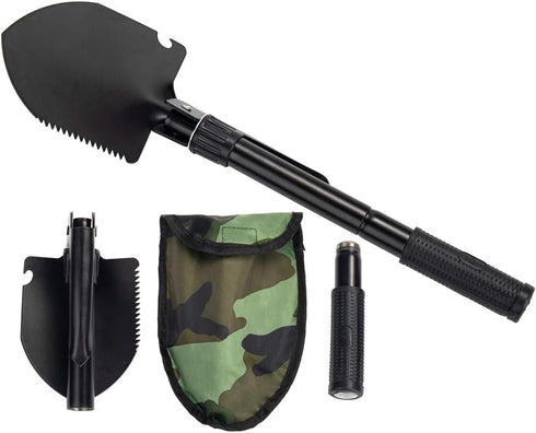 Gardening Folding Shovel, Military Camping Shovel, Survival Gear Entrenching Tool with Carrying Pouch (Black)
