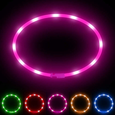 BSEEN Light Up Dog Collar, Silicone LED Rechargeable Glowing Puppy Collar, Pink
