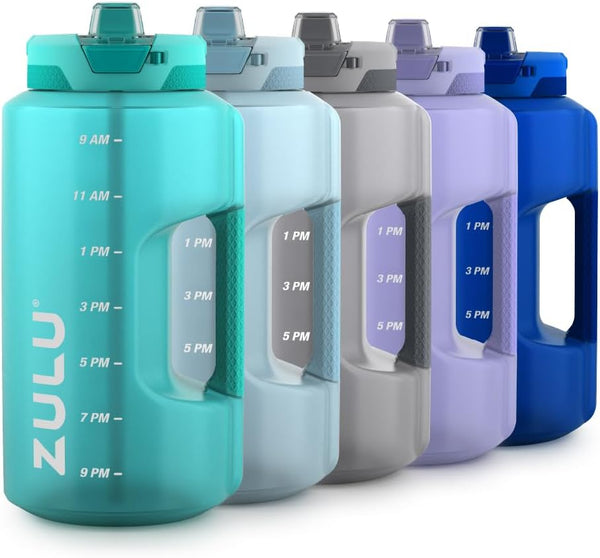 Zulu Goals Large Water Bottle Jug with Time Marker & Handle for Hydration | 64oz, 128oz BPA-Free for Gym and Outdoors