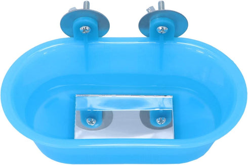 Wontee Bird Bath with Mirror Toy for Small Birds, Fixable Parrot Bathroom Tub for Parakeets