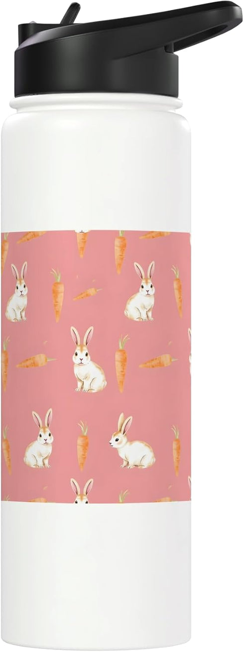 Patternado Studio Cute Bunny Carrot Soft Minimal Animal Spring Design Stainless Steel Insulated Water Bottle