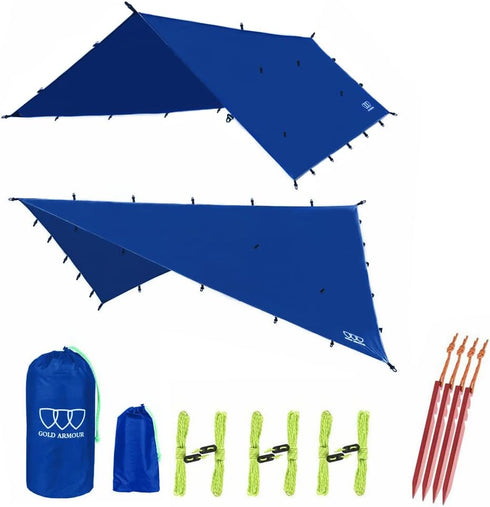 Gold Armour Rainfly Tarp Hammock 12ft x 10ft | Premium Waterproof Ultralight Camping Shelter Canopy, Blue