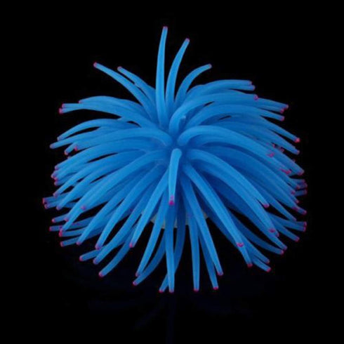 Artificial Soft Sea Anemone Coral Plant, Blue Silicone Aquarium Ornament for Fish Tank Decoration