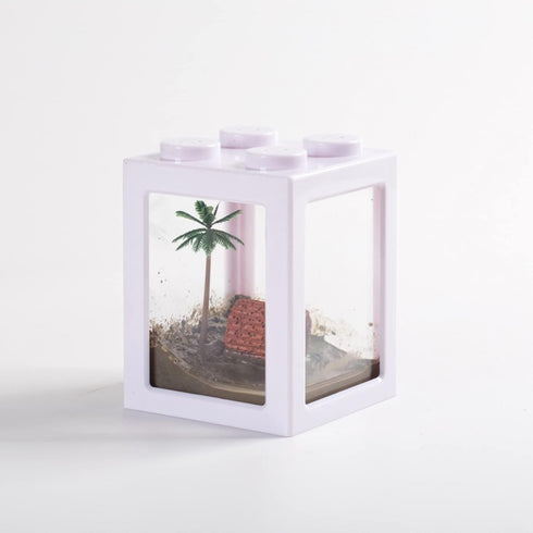 Small Mini Betta Fish Tank, Stackable Cube Tank with Decor and Ant Feeding Case (White)