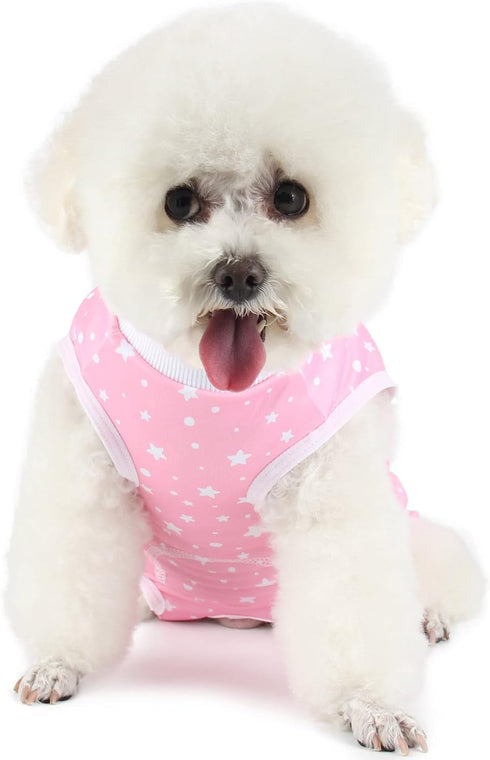 Dog Surgery Suit for Female Spay Recovery, Surgical Recovery Onesie for Small Medium Dogs, Pink Star/Large
