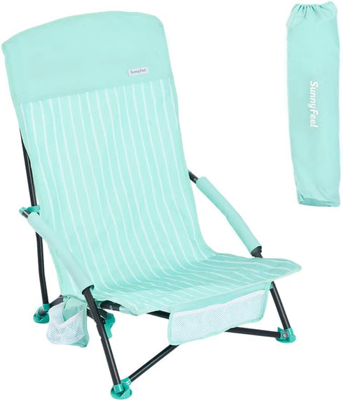 SUNNYFEEL Portable Low Beach Chair - Lightweight High Back Backpack Beach Chair