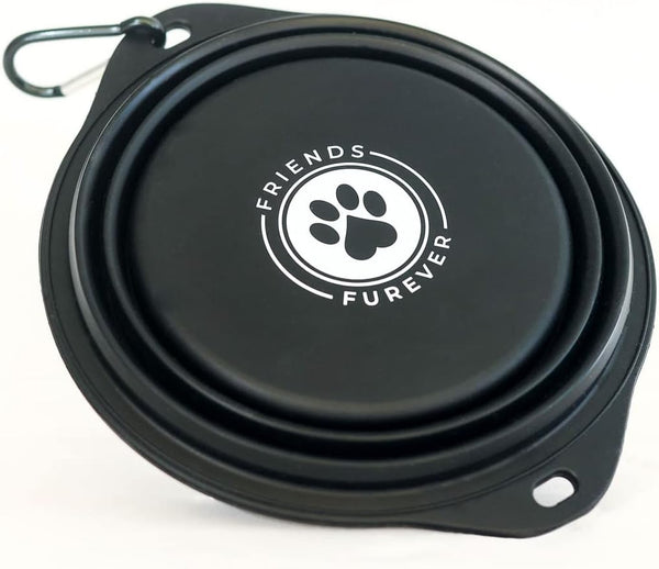 FRIENDS FUREVER Collapsible Dog Bowl, Black, 850ml, Premium Quality Food Grade Travel Bowl