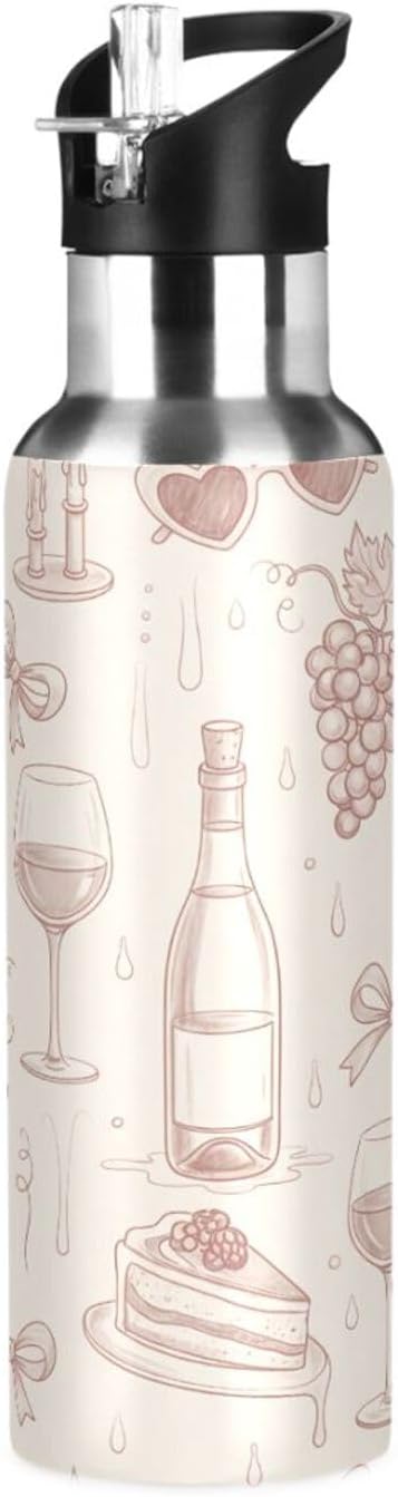 Wassud Water Bottle Rose Wine Bottles Stainless Steel Sport Water Bottle with Straw