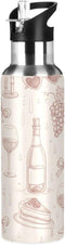 Wassud Water Bottle Rose Wine Bottles Stainless Steel Sport Water Bottle with Straw