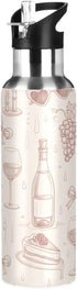 Wassud Water Bottle Rose Wine Bottles Stainless Steel Sport Water Bottle with Straw