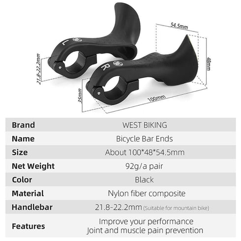 Mountain Bike Handlebar Ends, Lightweight Ergonomic Design Bar Ends Attachments with Fluorescent Lamp