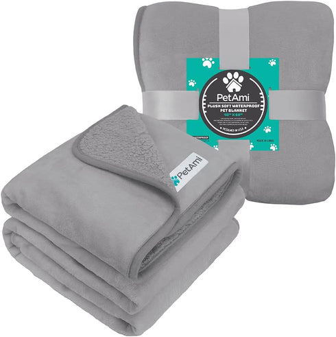 40x60 PetAmi Waterproof Dog & Cat Blanket, Pee Proof for Couch, Reversible, Soft Fleece, Washable, Light Gray