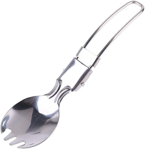 Foldable Stainless Steel Spork, Camping Cook Picnic Fork Spoon, Clear Plastic Forks