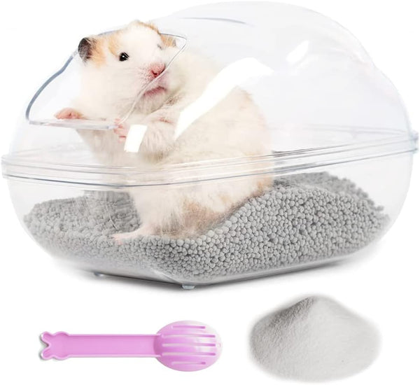 Hamster Small Animal Sand Bath Box - Bathtub with Bath Sand and Scoop Accessories for Mice Hedgehog Gerbils (Large)