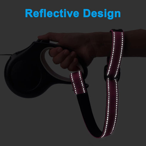 PetBonus Short Dog Leash, Reflective Design with Adjustable Soft Padded Handle for Retractable Leash, Pink 1 Pack
