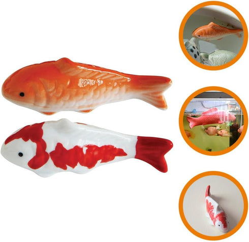 Toddmomy 2pcs Ceramic Floating Fish, Aquarium Goldfish Koi Fish Figurines for Fairy Garden, Pond, Underwater Decor