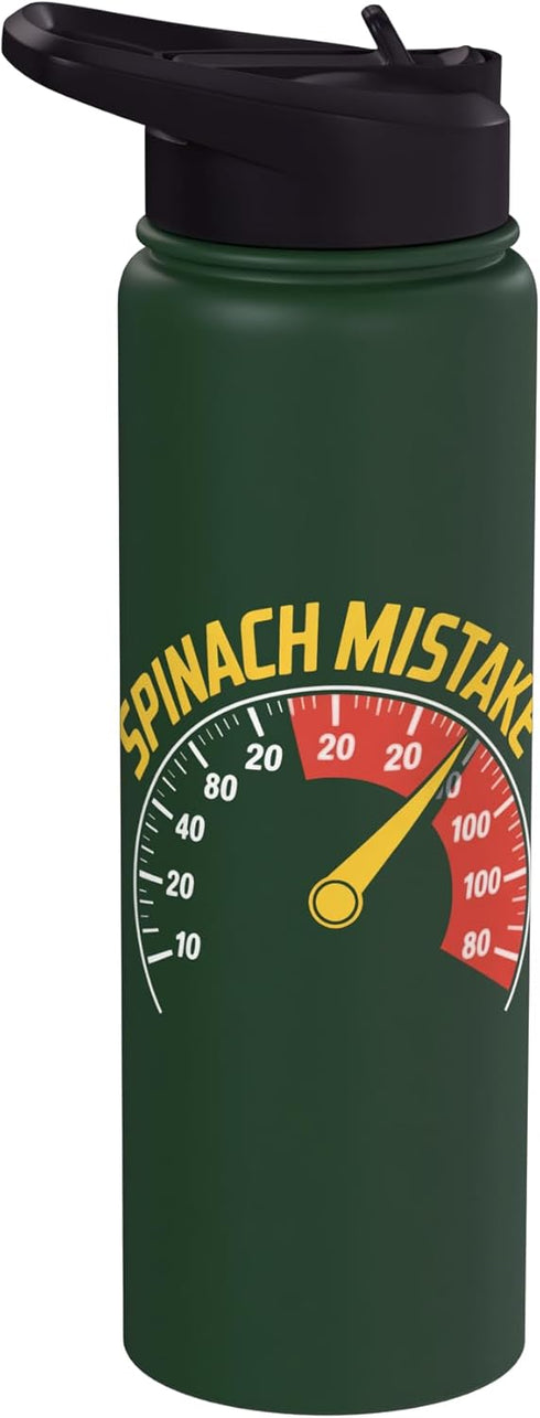 Vibrant Yellow Cartoon Humor Enthusiasts SPINACH MISTAKE Speedometer Funny Meme Sarcastic Gag Stainless Steel Insulated Water Bottle