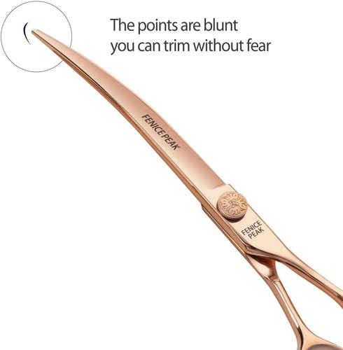 Fenice Peak Curved Dog Grooming Scissors, Champagne Gold 440C Stainless Steel, Professional Pet Cutting Shears for