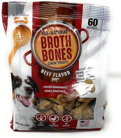 Generic All-Natural Beef Broth Bones Dog Chew Treats. 60 CT, Net Wt.2.6lbs.(1200g) -Limited