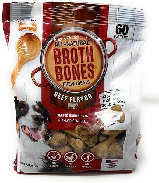 Generic All-Natural Beef Broth Bones Dog Chew Treats. 60 CT, Net Wt.2.6lbs.(1200g) -Limited
