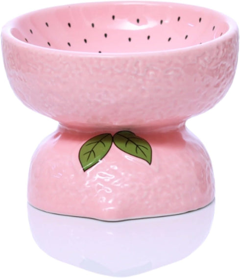 Cat Food Bowl Whisker Friendly, Ceramic Raised Bowl for Indoor Cats, Extra Wide Tilted Dish in Pink
