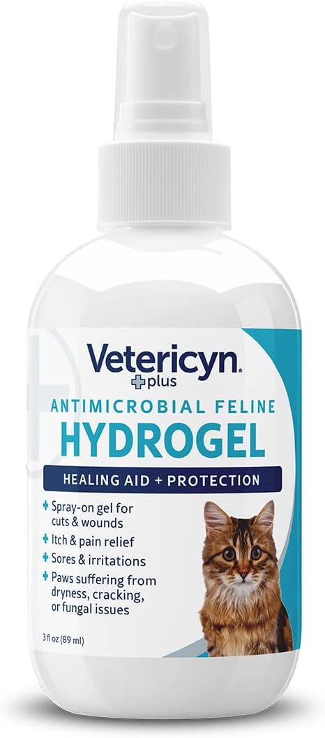 3 Vetericyn Plus Cat Wound Care Hydrogel Spray | Feline Healing Aid and Wound Protectant, Sprayable Gel to Relieve Cat