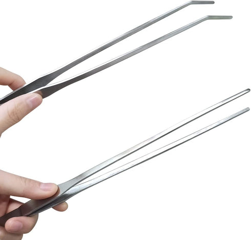 2 Pcs Feeding Tongs - Aquarium Tweezers Stainless Steel Straight and Curved Tweezers Set for Aquascaping Tools