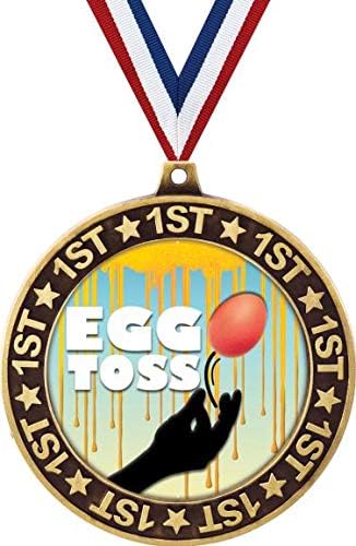 Egg Toss 1st Place Perimeter Medal Gold, 2.75" Egg Toss Prizes, Kids
