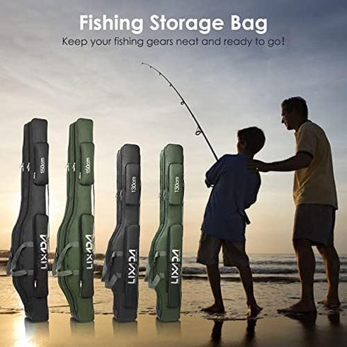 LIXADA Fishing Rod Case, 3 Layers Oxford Bag, Portable Foldable Fishing Pole Carrier & Tackle Storage for Travel