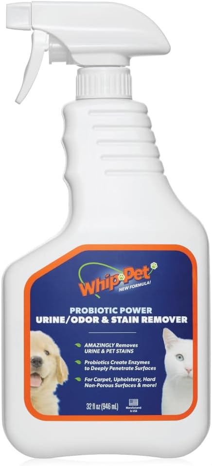 Whip-Pet Pet Odor Eliminator and Stain Remover, Professional Strength Enzymatic Cleaner for Dog Urine