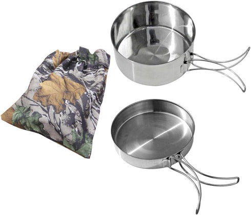 pistro Camping Pots and Pans Set 2 Person, Stainless Steel Cookware with Foldable