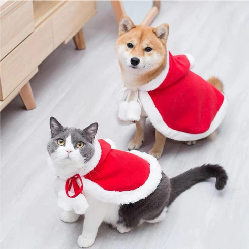 ANIAC Pet Christmas Costume Poncho Cape with Hat, Santa Claus Cloak for Cats & Small Dogs (Large, Red)