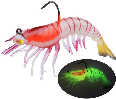 Lagnlnaoy 7Pcs 4.13 Inch 0.42 Oz Lifelike Artificial Shrimp Lure - / Soft Bait with Flat Claw, Luminescent Design