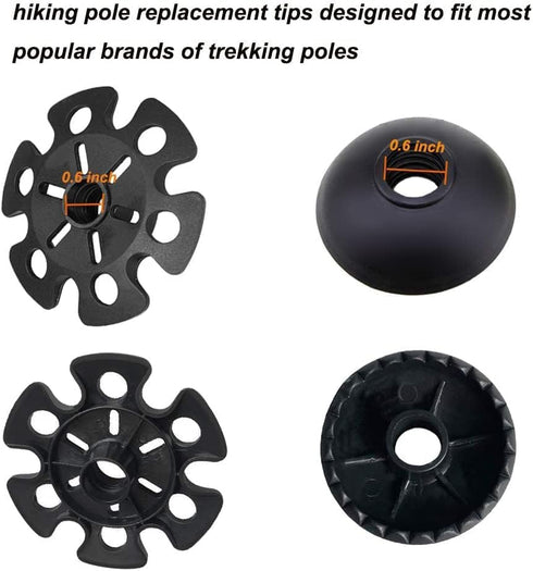 Hiking Walking Sticks Replacement Tips 10 Pack, Rubber Protectors, Snow & Mud Baskets Set for Trekking Poles