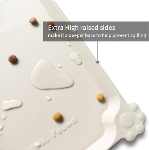 Hoki Found L Silicone Pet Food Mats - Non-Slip Waterproof Dog Cat Bowl Placemat in Cream Brown