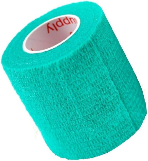 2 Inch Vet Wrap Tape Bulk (Teal) (Pack of 6) Self-Adhesive Flex Bandage Grip Roll for Pets